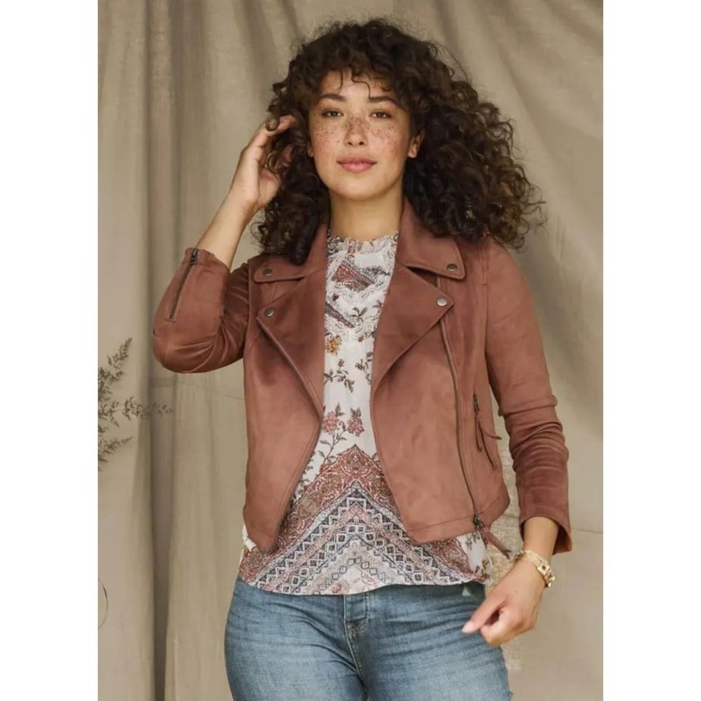 NWT | Matilda Jane Good Hart Faux Suede Brown Moto Jacket | Small